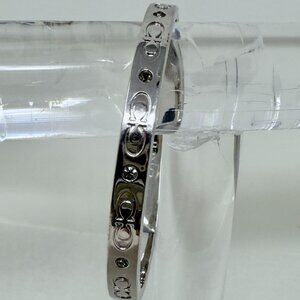 authentic Coach Signature “C” Hinged Bangle Bracelet, silver-tone metal